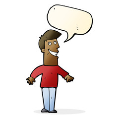cartoon grinning man with speech bubble