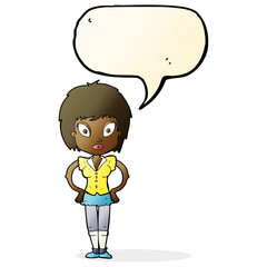 cartoon pretty girl with speech bubble