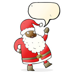 funny waving santa claus cartoon with speech bubble