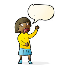 cartoon stressed out woman with speech bubble