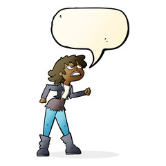 cartoon angry biker girl with speech bubble