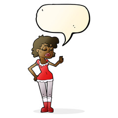 cartoon woman making dismissive gesture with speech bubble