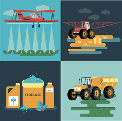 modern red tractor in the agricultural field; 