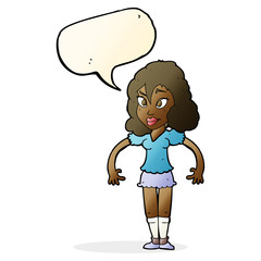 cartoon pretty woman with speech bubble