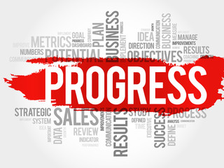 Progress word cloud, business concept background
