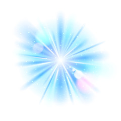 Blue light sunburst background.