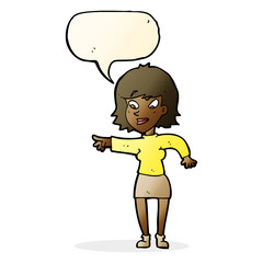 cartoon woman pointing with speech bubble