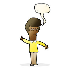 cartoon man narrowing eyes with speech bubble