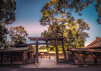 Meiji Jingu Shinto shrine in the early morning (Tokyo, Japan).