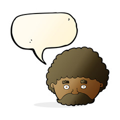 cartoon man with mustache with speech bubble