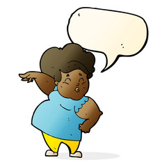 cartoon happy overweight lady with speech bubble