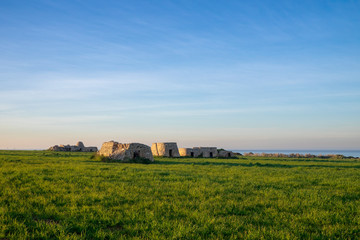 Countryside with trullo houses near Polignano a Mare. Apulia region, Italy.