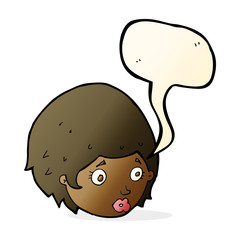 cartoon girl with concerned expression with speech bubble