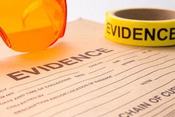 evidence bag with forensic tool for crime scene investigation