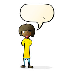 cartoon curious woman with speech bubble