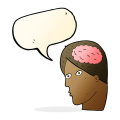 cartoon head with brain symbol with speech bubble