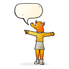 cartoon pointing fox woman with speech bubble