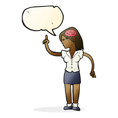 cartoon woman with clever idea with speech bubble