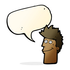 cartoon happy man with speech bubble