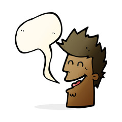 cartoon happy man with speech bubble