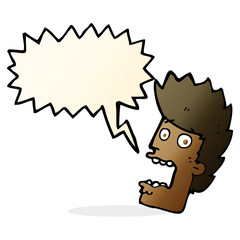 cartoon terrified man with speech bubble