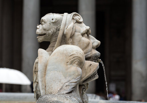  Close up of  Fountain of the Pantheon (Fontana del Pantheon)  at Piazza della Rotonda .. Rome,  Italy