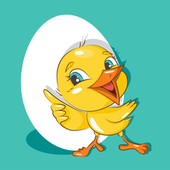 Easter card. Cute little chicken . Vector 