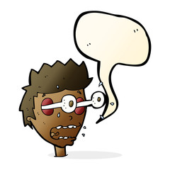 cartoon surprised man with eyes popping out with speech bubble