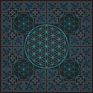 circle outline flower of life fractal sacred geometry.