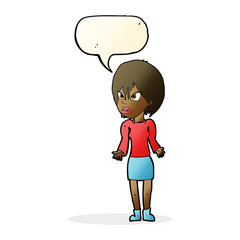 cartoon annoyed woman with speech bubble