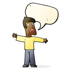 cartoon frightened man with speech bubble