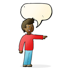 cartoon happy man pointing and laughing with speech bubble