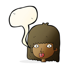 cartoon surprised woman with speech bubble