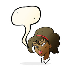 cartoon pretty woman with speech bubble