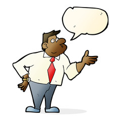 cartoon businessman asking question with speech bubble