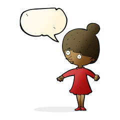 cartoon surprised woman with speech bubble