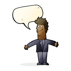 Fototapeta premium cartoon happy man with open arms with speech bubble