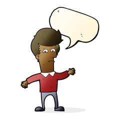 cartoon waving man with speech bubble