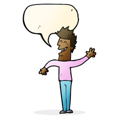 Fototapeta premium cartoon happy man waving with speech bubble