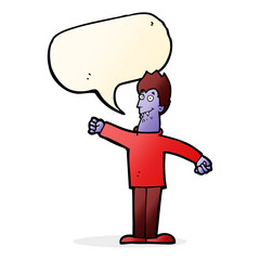 cartoon happy vampire with speech bubble