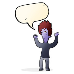 cartoon vampire giving up with speech bubble