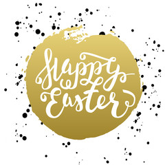 Happy Easter typographic greeting card. Easter Lettering with watercolor spot