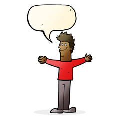 cartoon happy man with speech bubble
