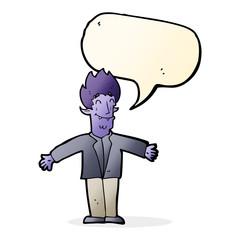 cartoon happy vampire with speech bubble