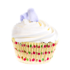 closeup of tasty cupcake (shallow DOF), isolated on white background