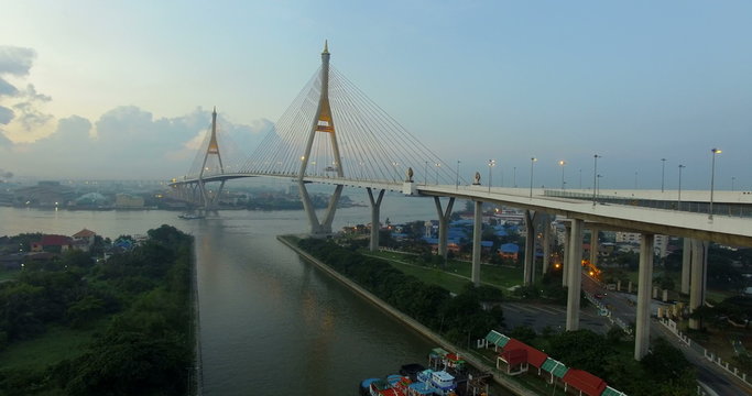 bhumibhol bridge crossing chaopraya river in bangkok thailand