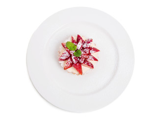 Delicious strawberry shortcake with whipped cream.