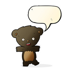 cartoon teddy black bear cub with speech bubble