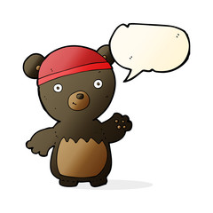 cartoon black bear wearing hat with speech bubble