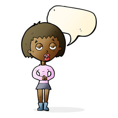 cartoon bored woman waiting with speech bubble